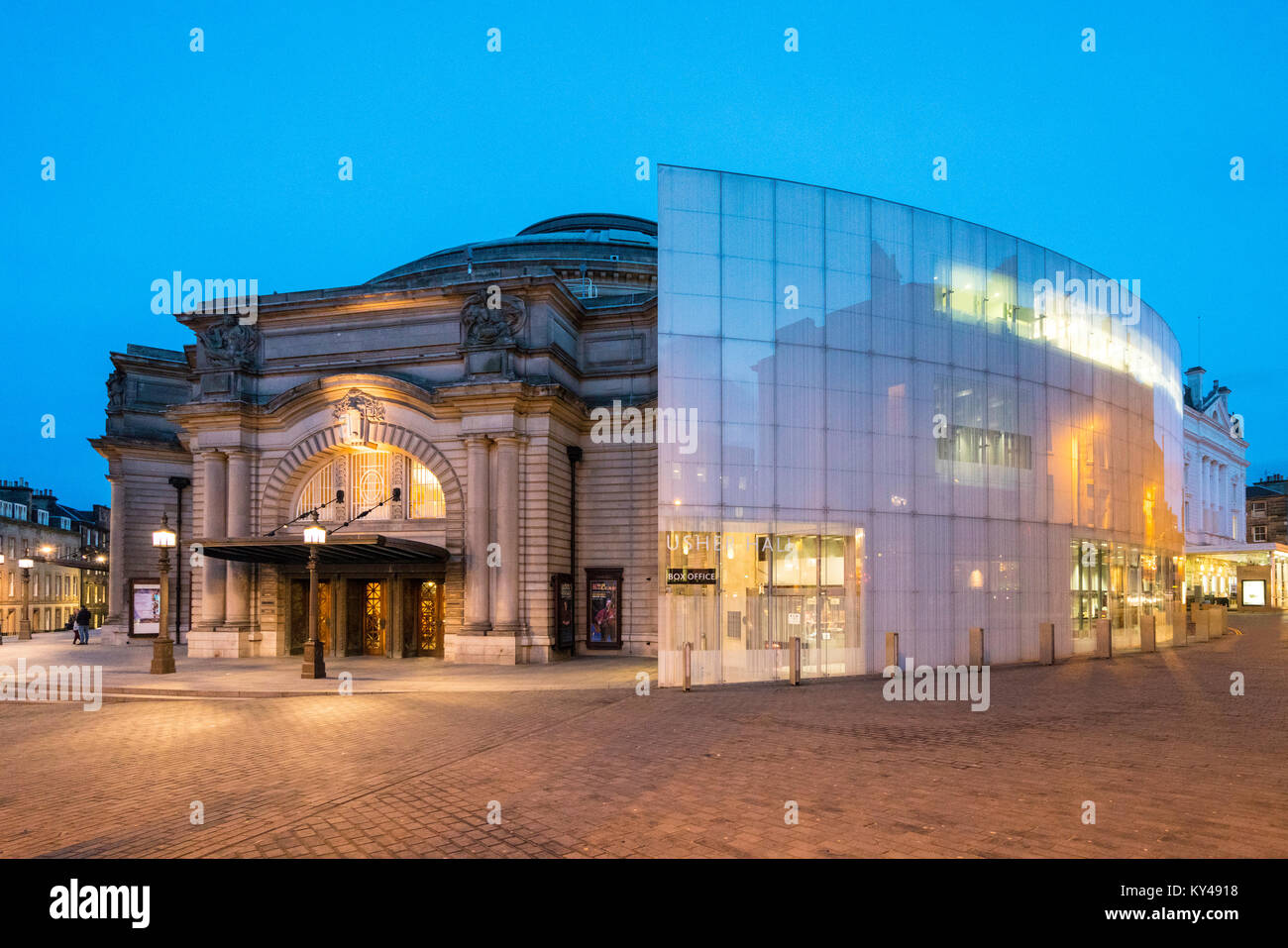 Night view of exterior of Usher Hall theatre in Edinburgh, Scotland, United Kingdom Stock Photo