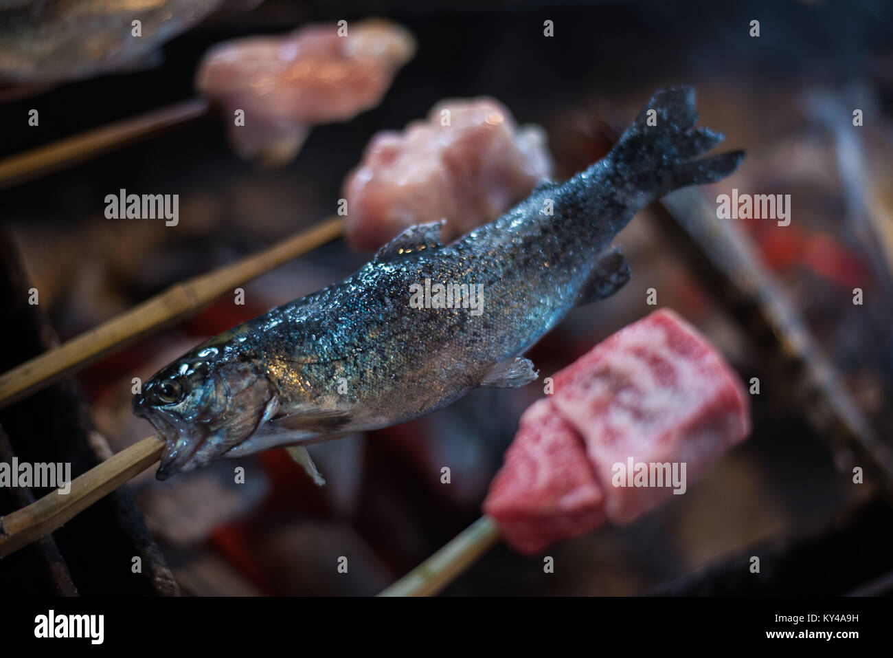 delicious japanese traditional barbecue grill with indoor charcoal