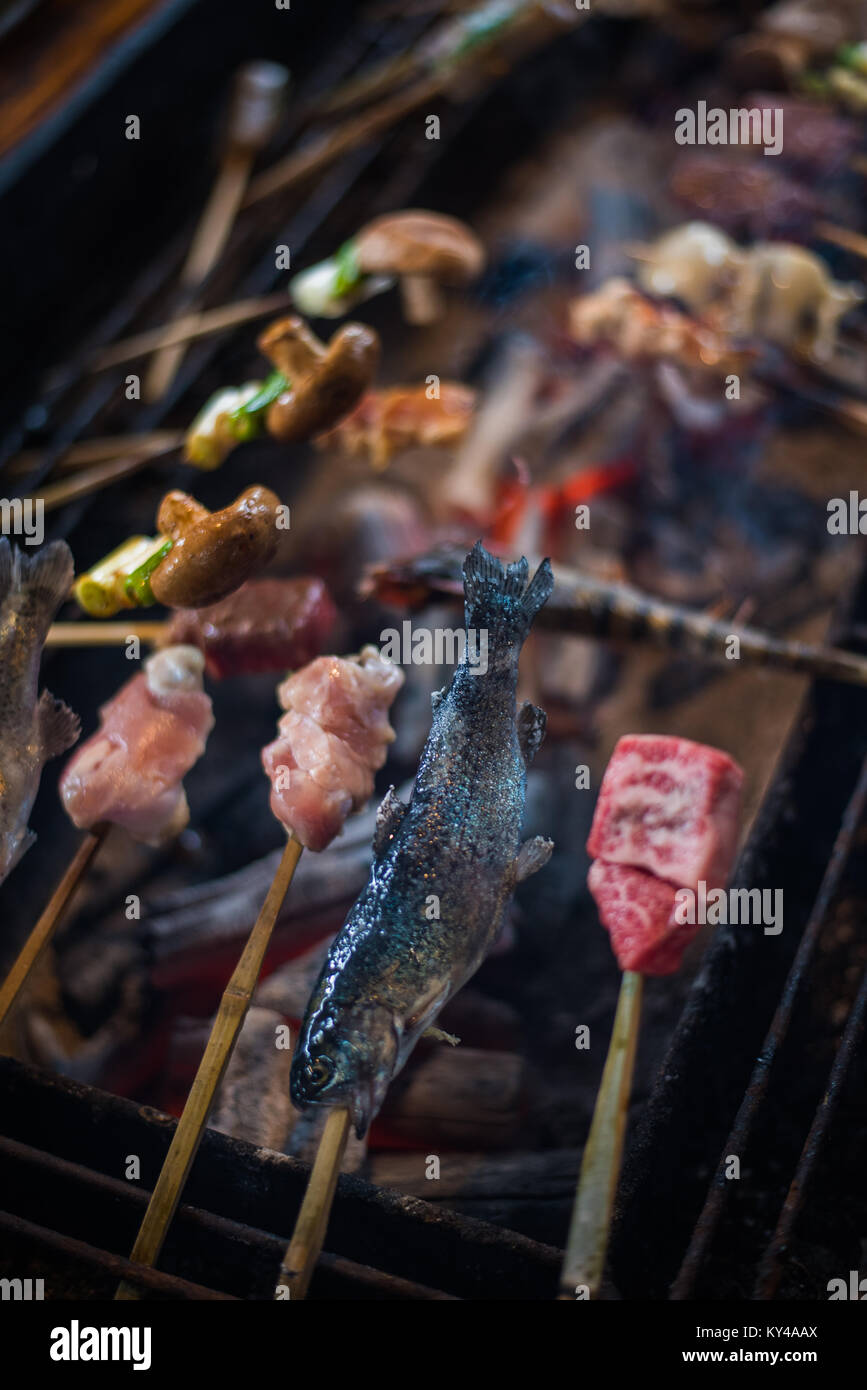 delicious japanese traditional barbecue grill with indoor charcoal