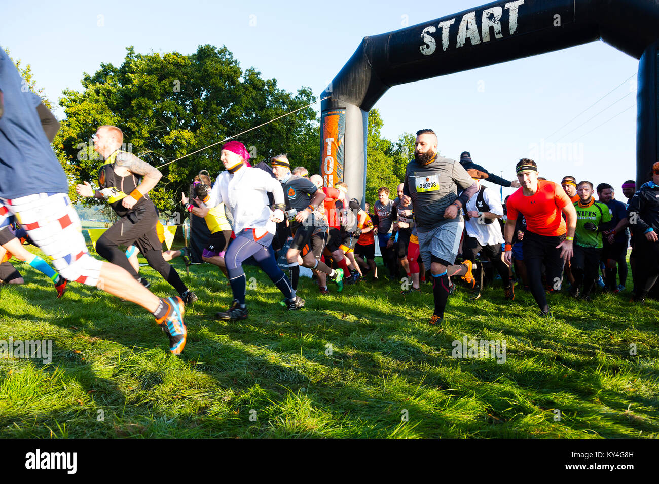Sussex, UK. A group of competitors begin the Tough Mudder event. Stock Photo