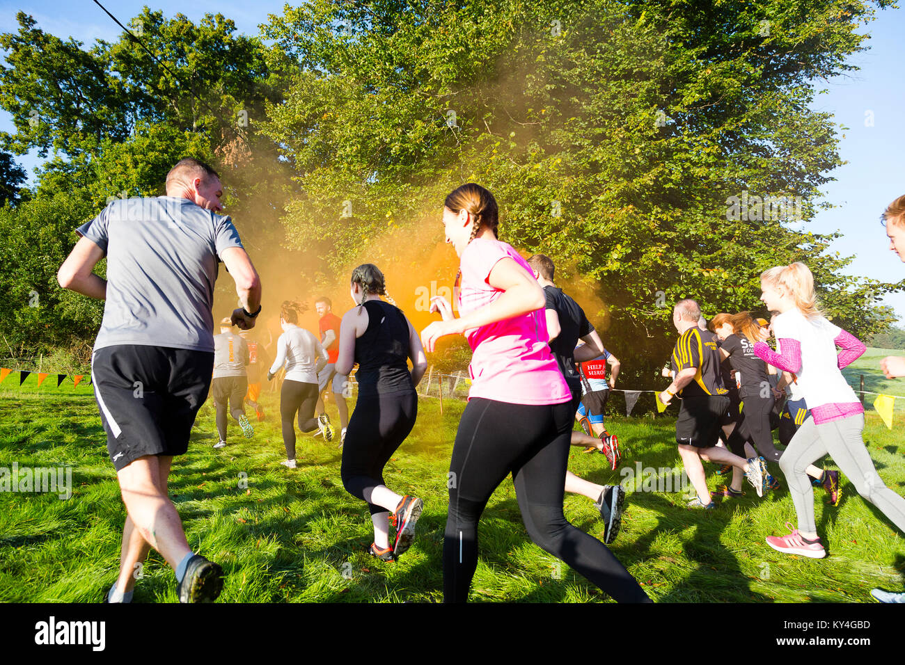 Sussex, UK. A group of competitors begin the Tough Mudder event. Stock Photo