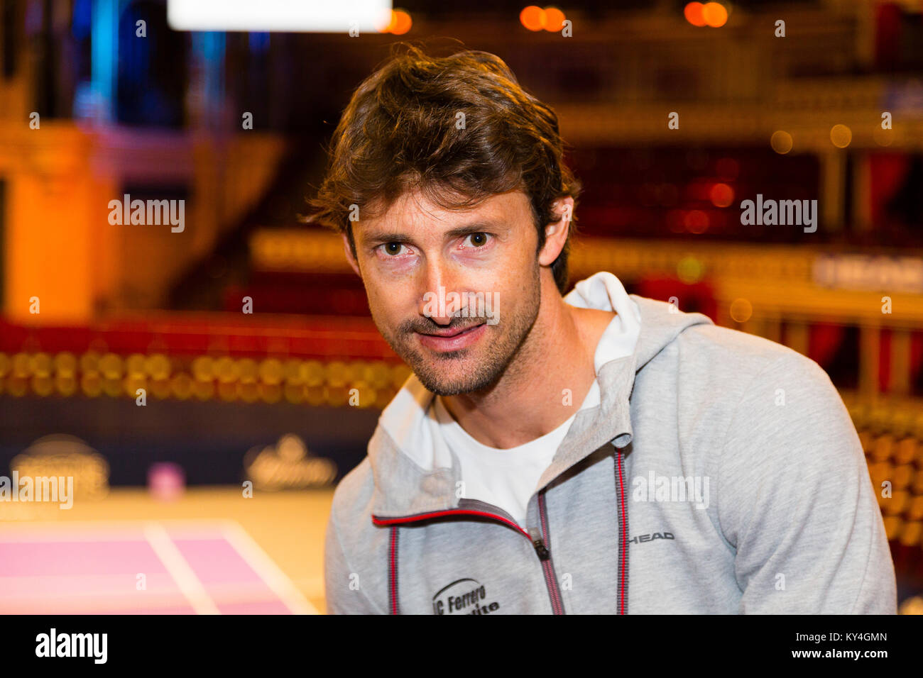 London, UK. Juan Carlos Ferrero poses during a photocall to mark the launch of the Champions' Tennis tournament at the Royal Albert Hall. Stock Photo