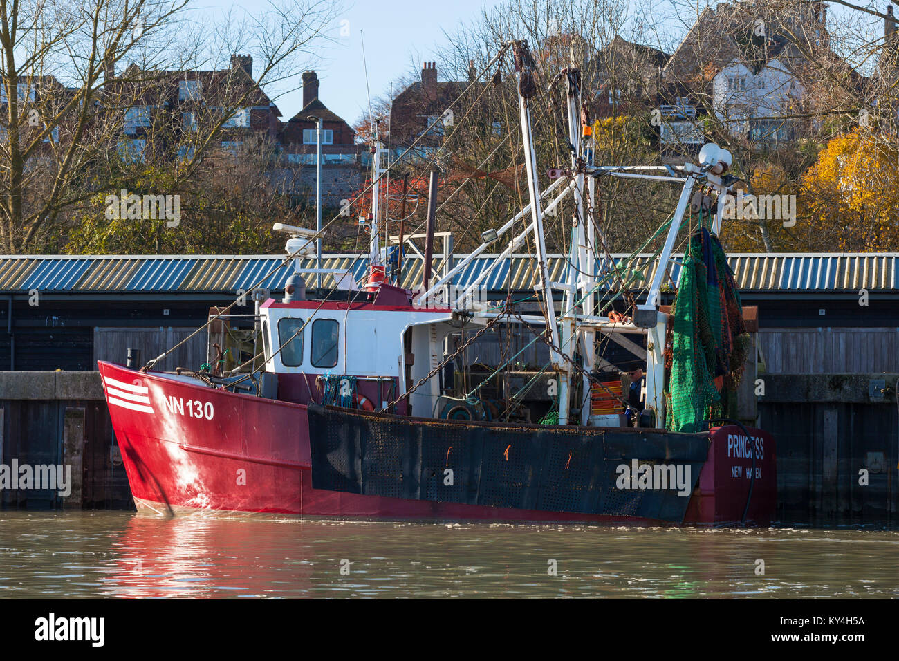 Fishing boats trawlers, moored on the river Rother in Rye, east sussex, uk Stock Photo