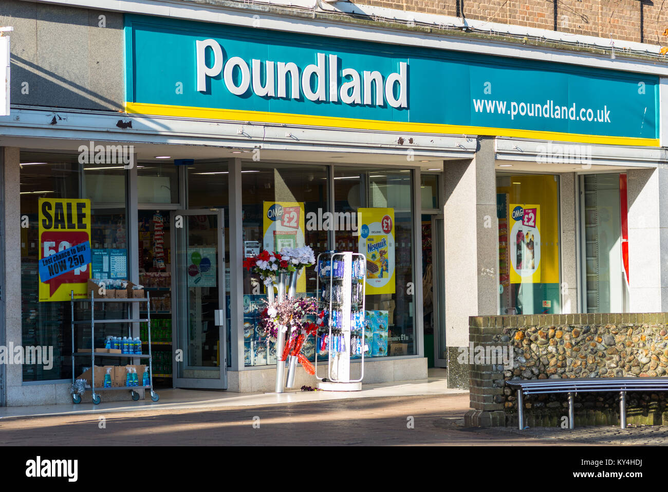 Poundland storefront in Bury St Edmunds, Suffolk, England, UK. Stock Photo