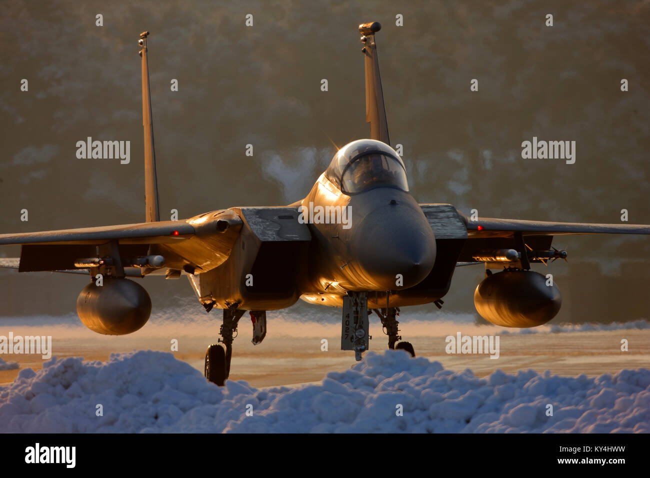 US Air Force F-15C Eagle air superiority fighter aircraft at RAF Lakenheath, England Stock Photo