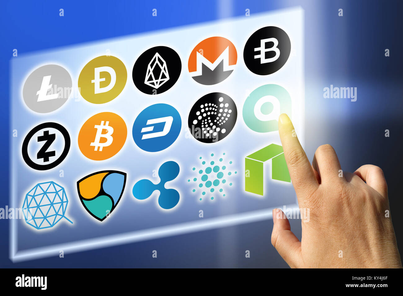 Virtual cryptocurrency - financial technology and internet money - exchange  rates and coin signs Stock Photo - Alamy
