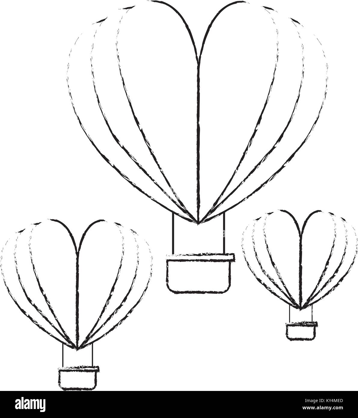 hot air balloons flying with heart shape vector illustration design ...