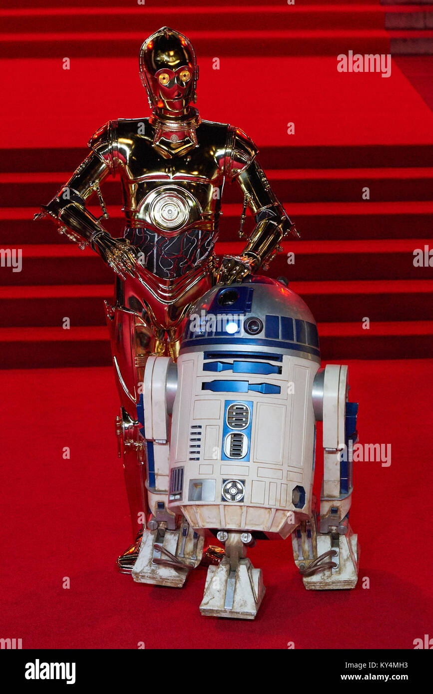 Celebs and cast attend the UK premiere of Star Wars the Last Jedi.  Featuring: C3PO, R2D2 Where: London, United Kingdom When: 12 Dec 2017 Credit: WENN Stock Photo