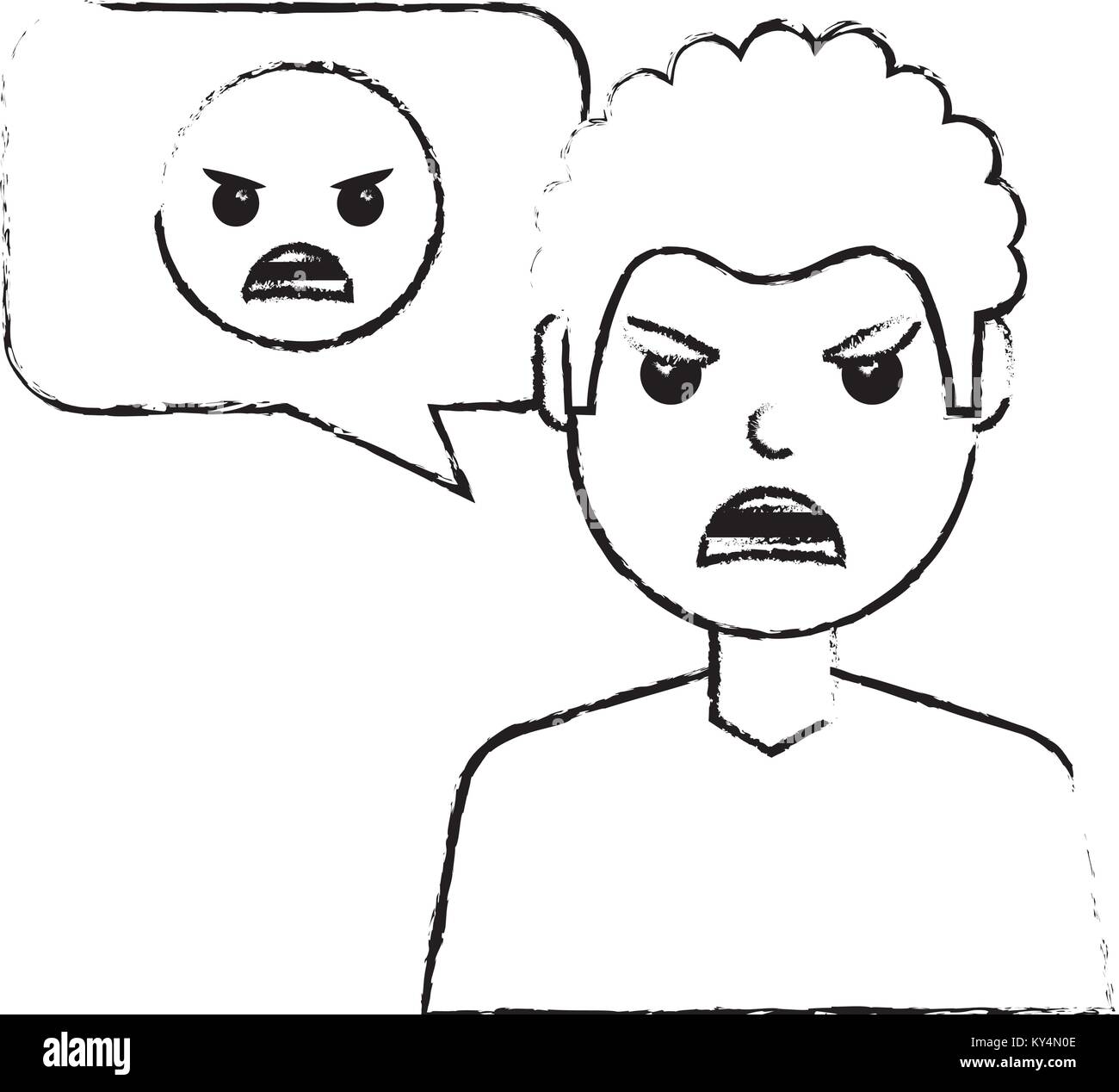 man with angry emoticon in speech bubble vector illustration sketch ...