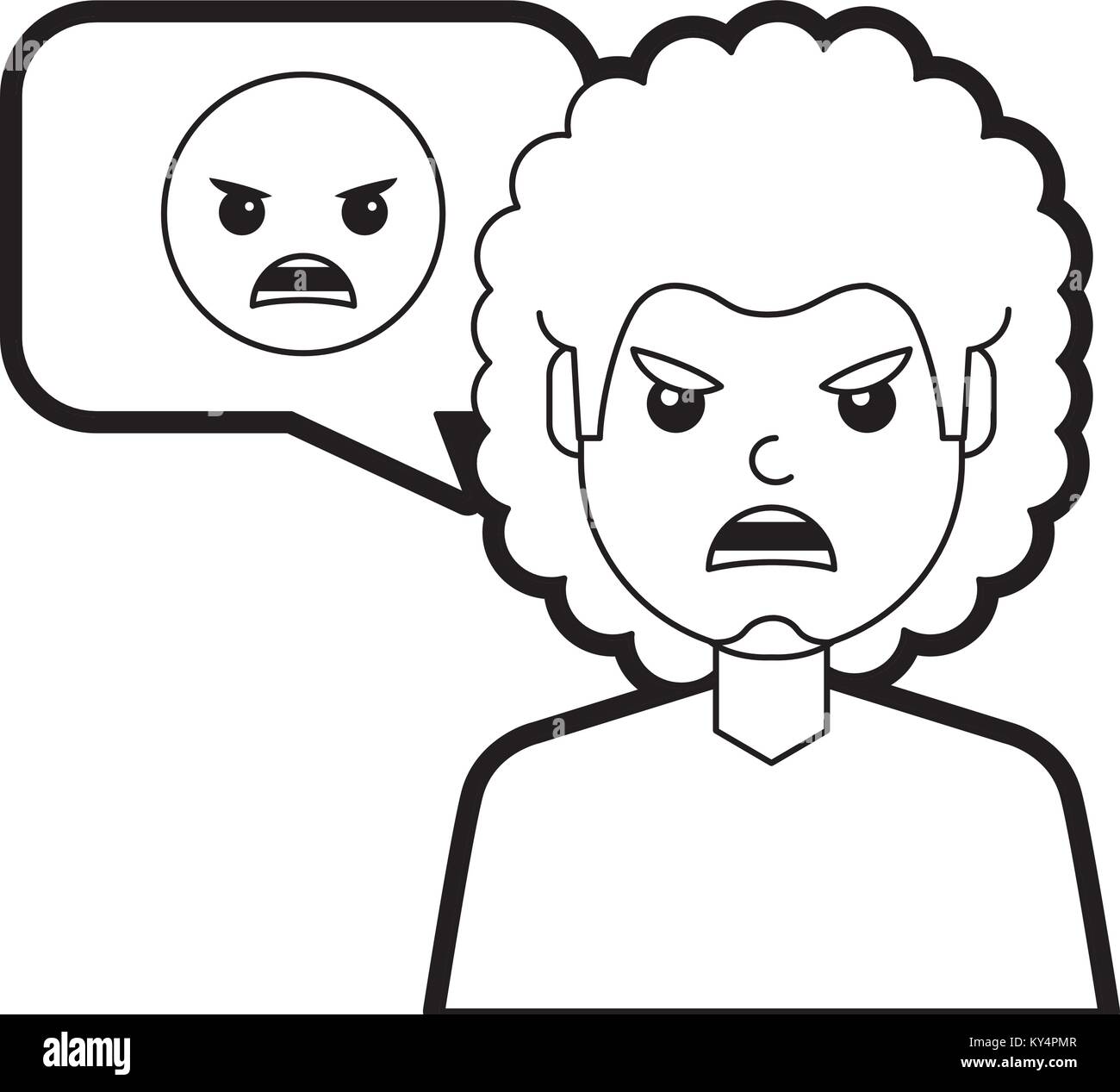 man with angry emoticon in speech bubble vector illustration line ...