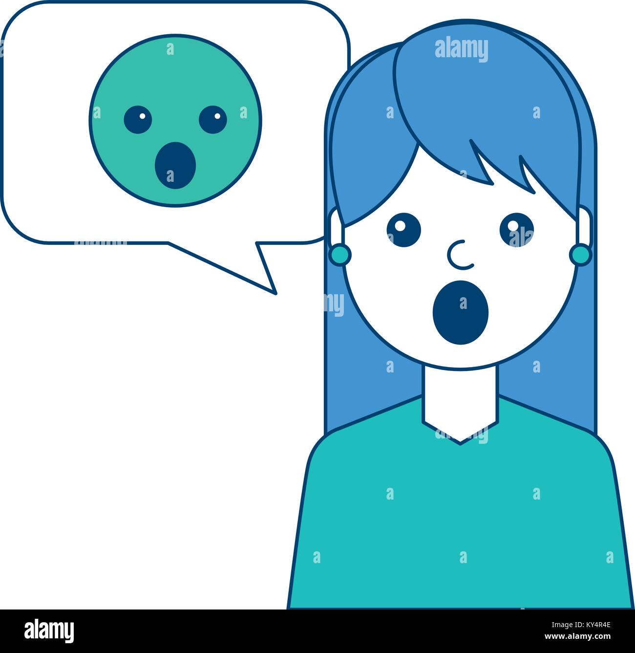 young woman with emoticon surprised in speech bubble vector ...