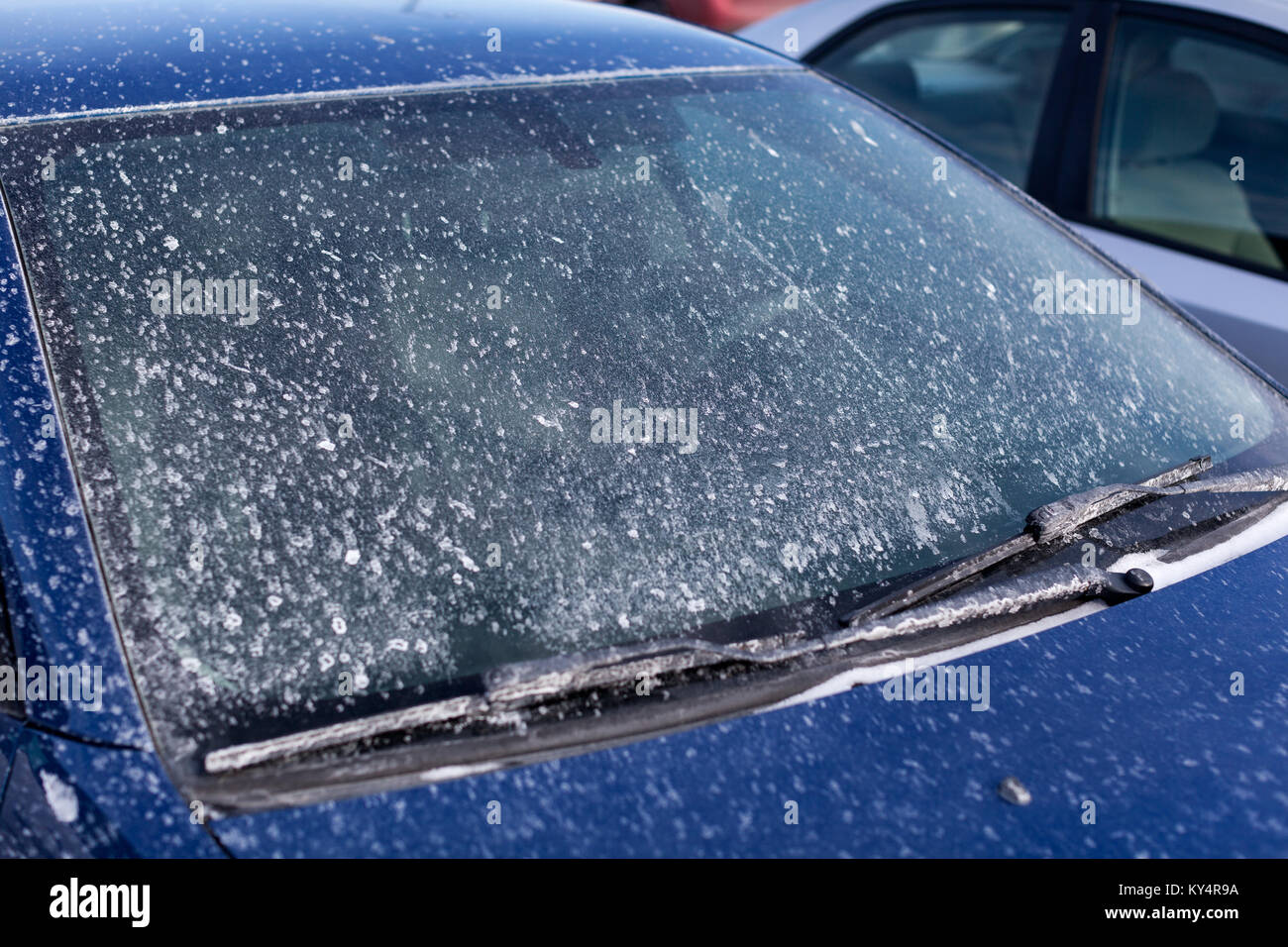 Dirty windshield on blue car Stock Photo Alamy