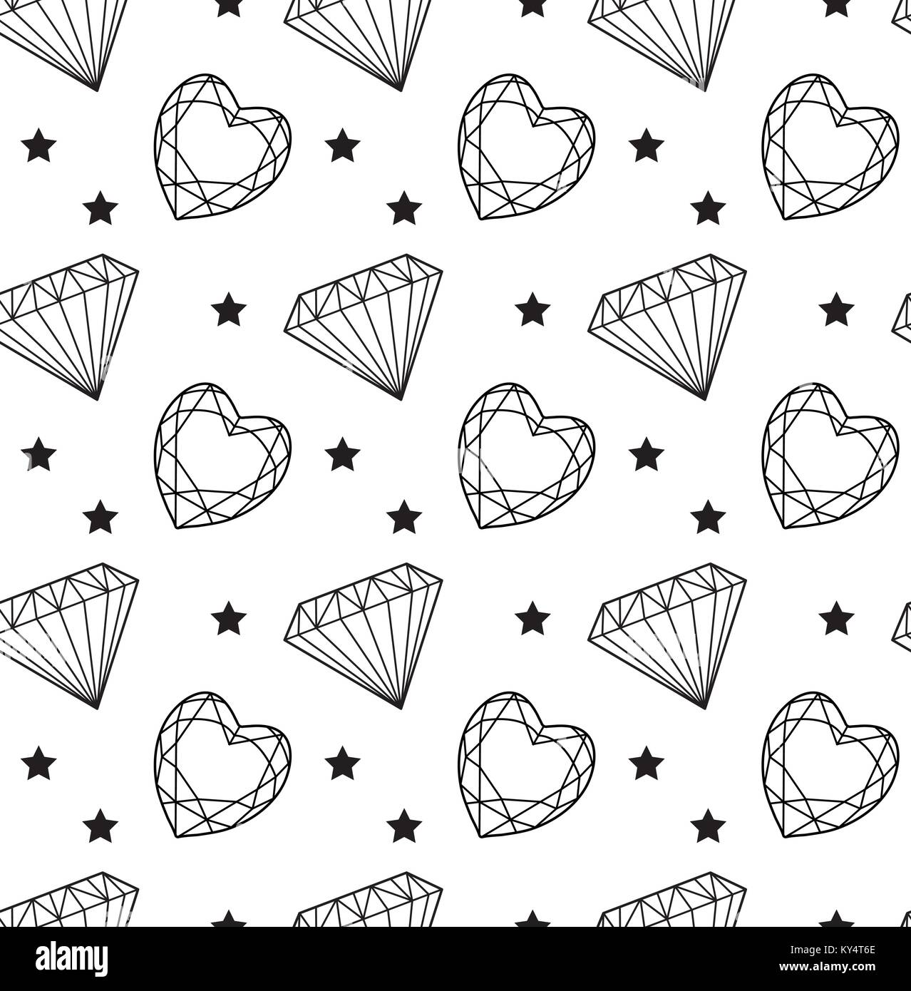 Diamond seamless pattern, line, sketch, doodle style. Modern trendy
