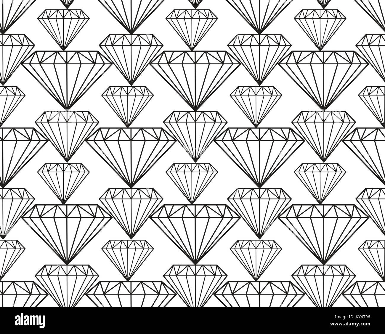Diamond seamless pattern, line, sketch, doodle style. Modern trendy