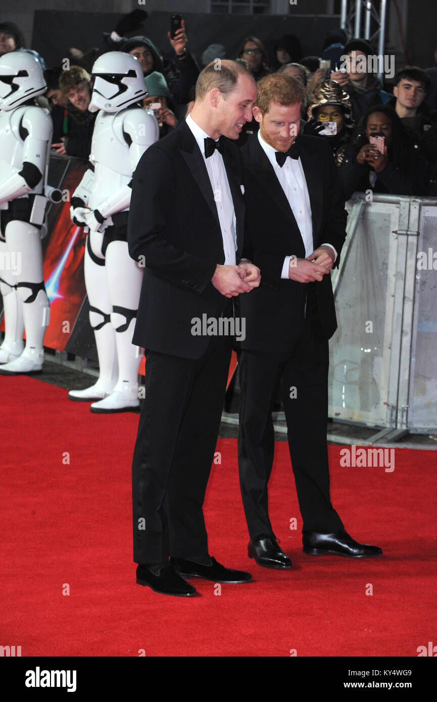 'Star Wars: The Last Jedi' European premiere at the Royal Albert Hall - Arrivals  Featuring: HRH Prince William, HRH Prince Harry Where: London, United Kingdom When: 12 Dec 2017 Credit: WENN.com Stock Photo