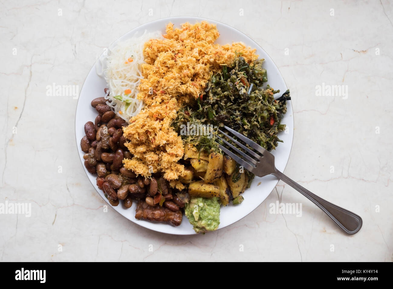 Plate with vegan meal in Bali caffee. Stock Photo