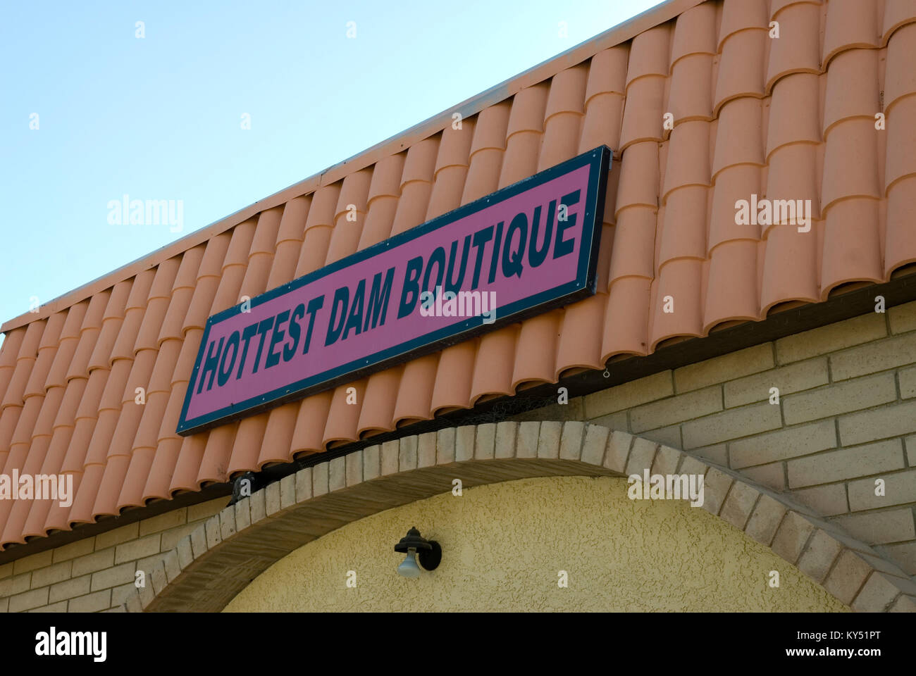 Hottest Dam Boutique Sign at Boulder City, Nevada, USA. Stock Photo
