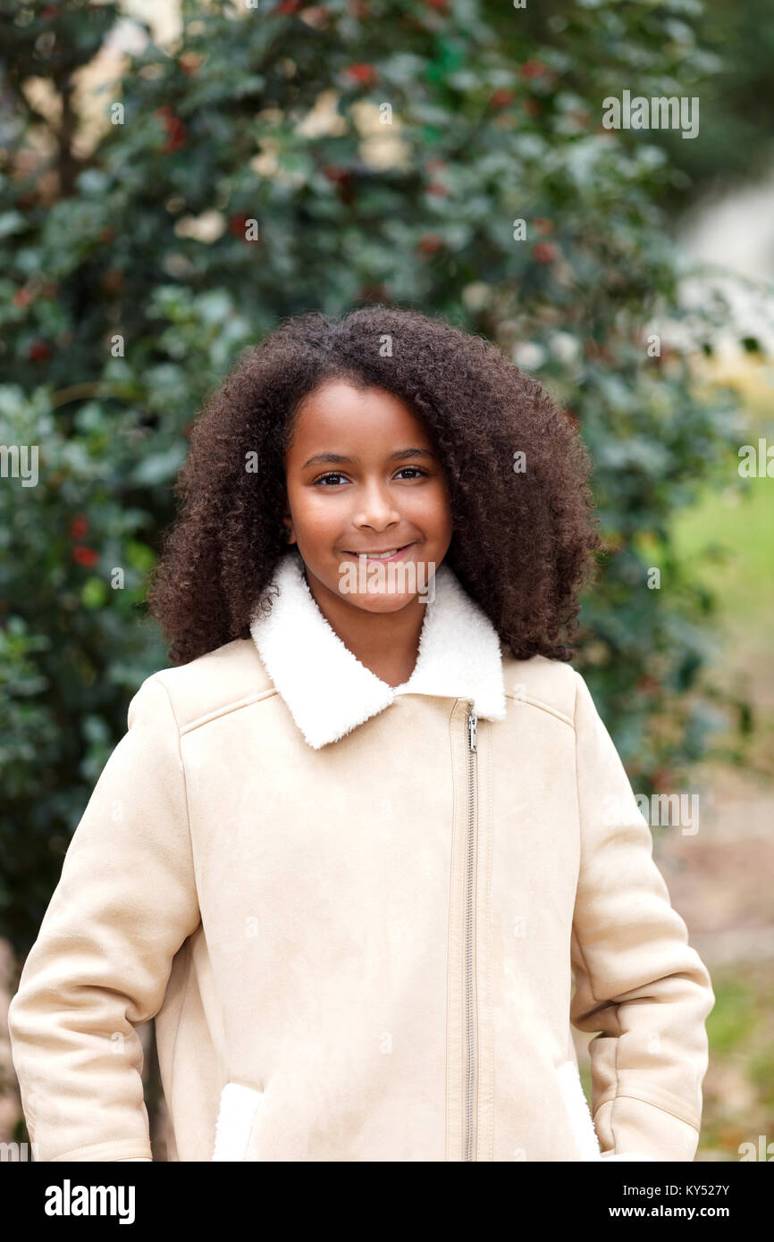 Cute African American girl smiling in a park with afro hair Stock Photo ...