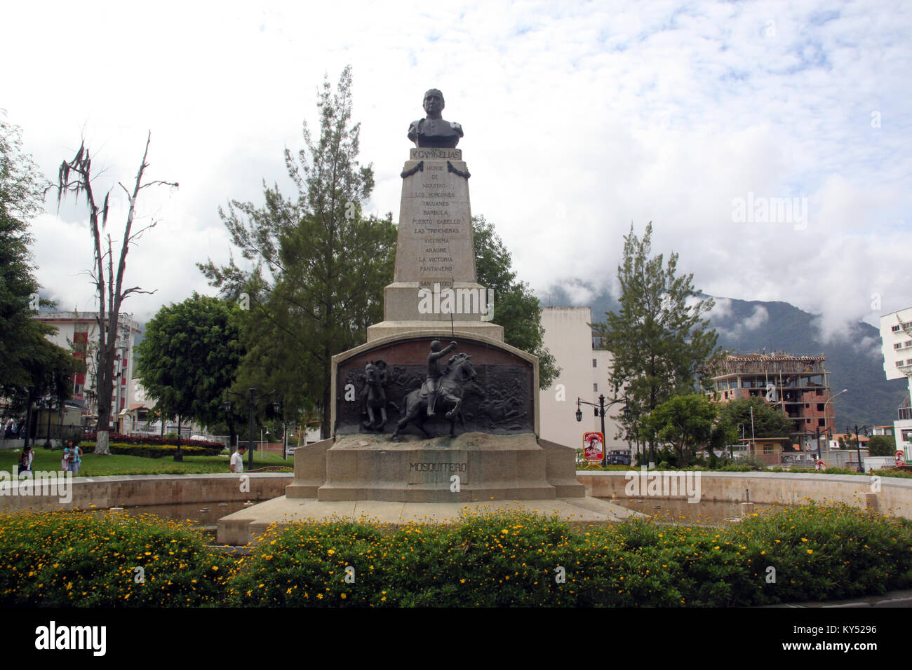 Bronze monument on the fountain in park, Merida Stock Photo