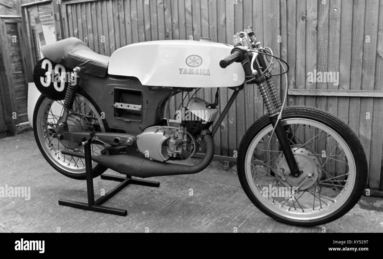 Yamaha single cylinder two stroke racing motorcycle, 1960s 1970s Stock
