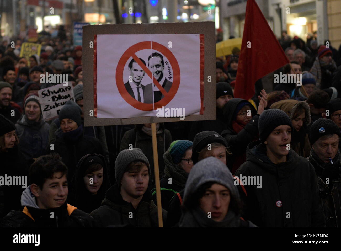 Vienna, Austria. January 13, 2018. Left-wing government opponents call for a major demonstration against black and blue(FPÖ Freedom Party Austria and ÖVP). Credit: Franz Perc/Alamy Live News Stock Photo