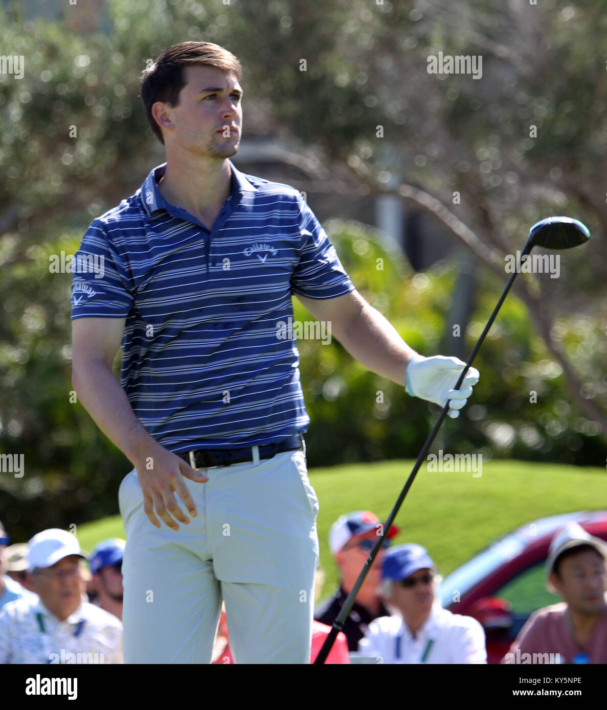 Honolulu, Hawaii. January 12, 2018 - Ollie Schniederjans tees off on ...