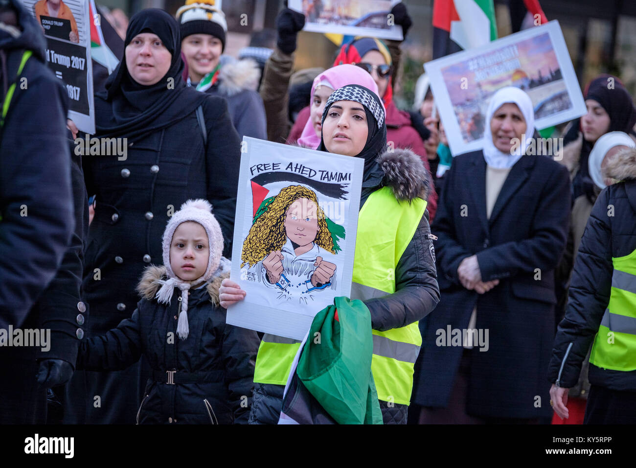 January 13, 2018 - MalmÃ, SkÃ¥ne, Sweden - Demonstration of protest against the decision of Donald Trump, in violation of the international right, to recognize Jerusalem as capital of Israel hosted in the city of Malmo. Credit: Magnus Persson/SOPA/ZUMA Wire/Alamy Live News Stock Photo