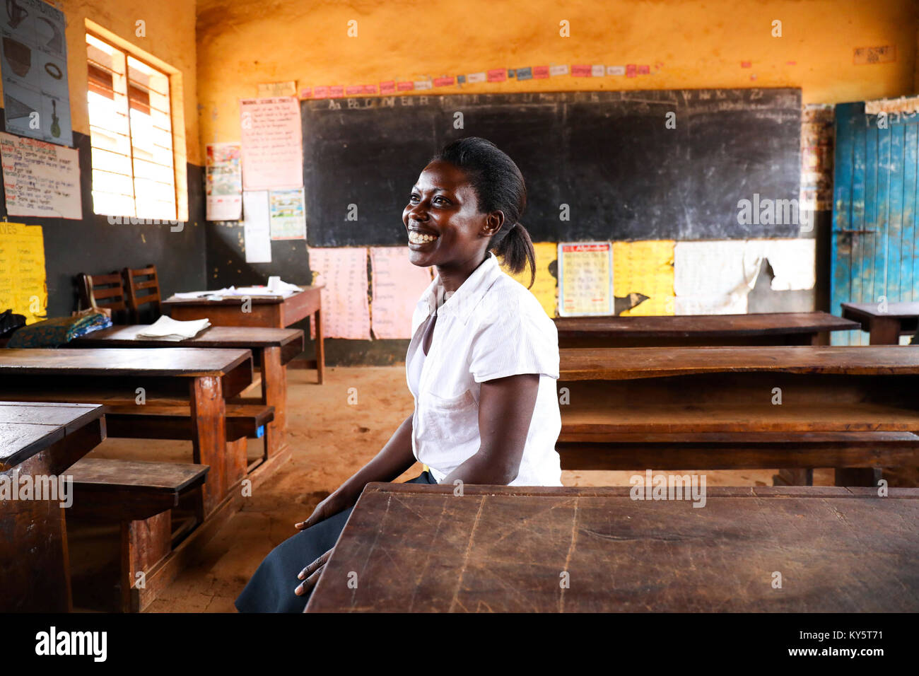Lamwo. 13th Jan, 2018. Nagudi Stella, a primary school teacher from Mbale, Uganda. Women are the beating heart of Africa. They are the blood that keeps this country alive. During the LRA war women in Uganda were abused, denied education, and deprived of their human dignity. In the past 10 years, these women have become educated, independent, and empowered. Overcoming economic and financial issues, they are an inspiration and modern day success story. Empowering the women of Uganda is essential to the success of this developing country. Through education and technical training, these women Stock Photo
