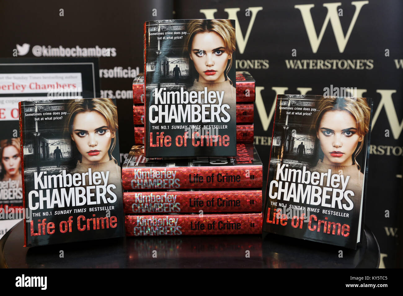 Romford Essex, UK. 13th Jan, 2018. Crime author Kimberley Chambers signs copies of her 13th and latest book Life of Crime at Waterstones bookshop Romford Essex photo Credit: SANDRA ROWSE/Alamy Live News Stock Photo