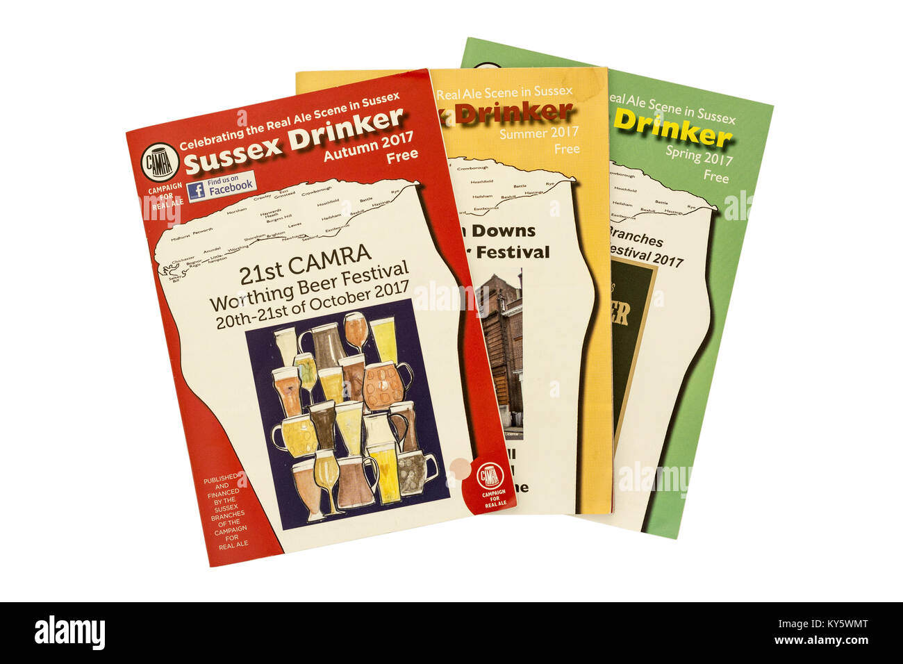 A selection of Sussex Drinker Magazines - CAMRA (Campaign for Real Ale) magazine / news pamphlet for Sussex - 2017. Stock Photo