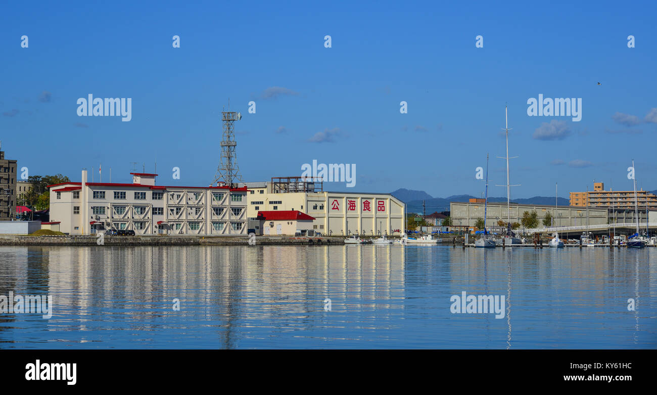 Hakodate, Japan - Oct 1, 2017. View of main pier at sunny day in Hakodate, Japan. Hakodate opened its gates to the world as Japan first international  Stock Photo