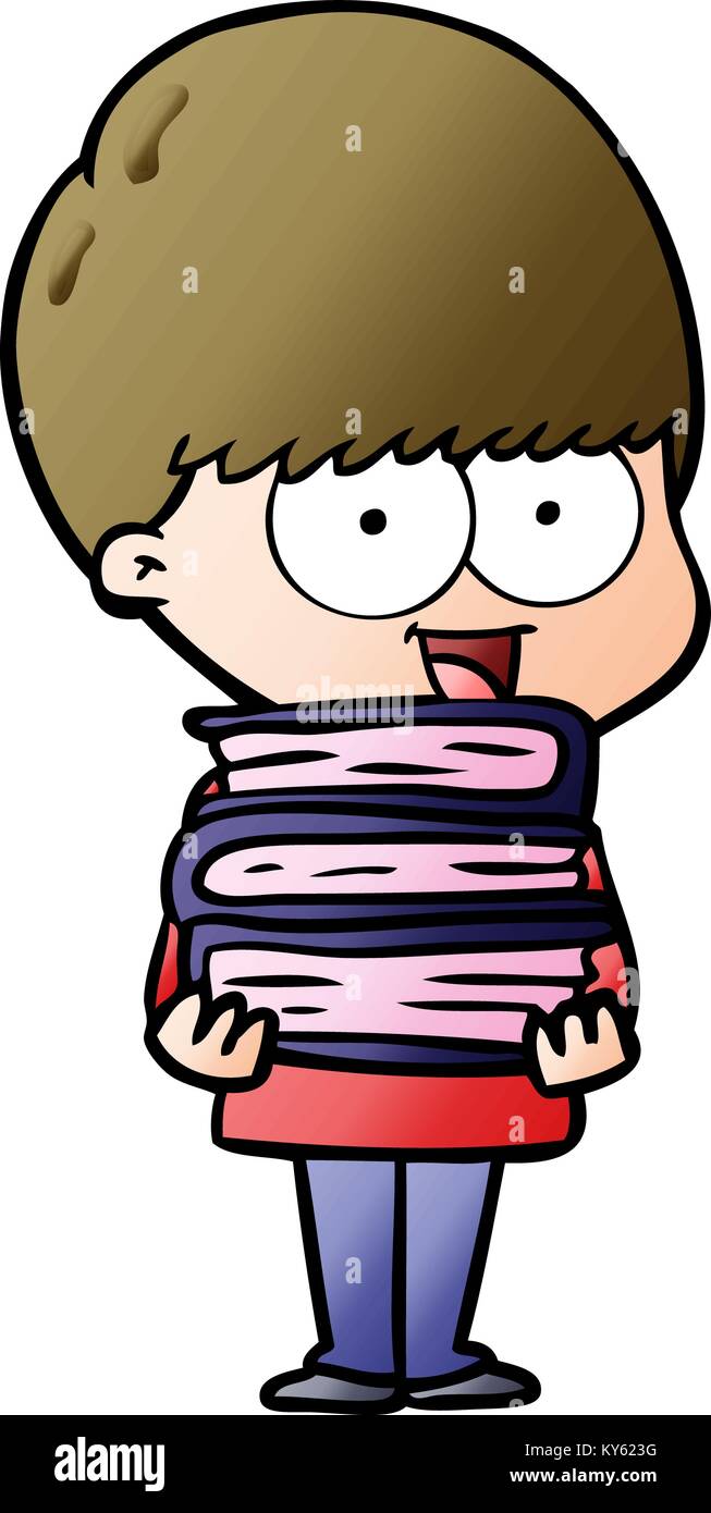 happy cartoon boy holding books Stock Vector Image & Art - Alamy