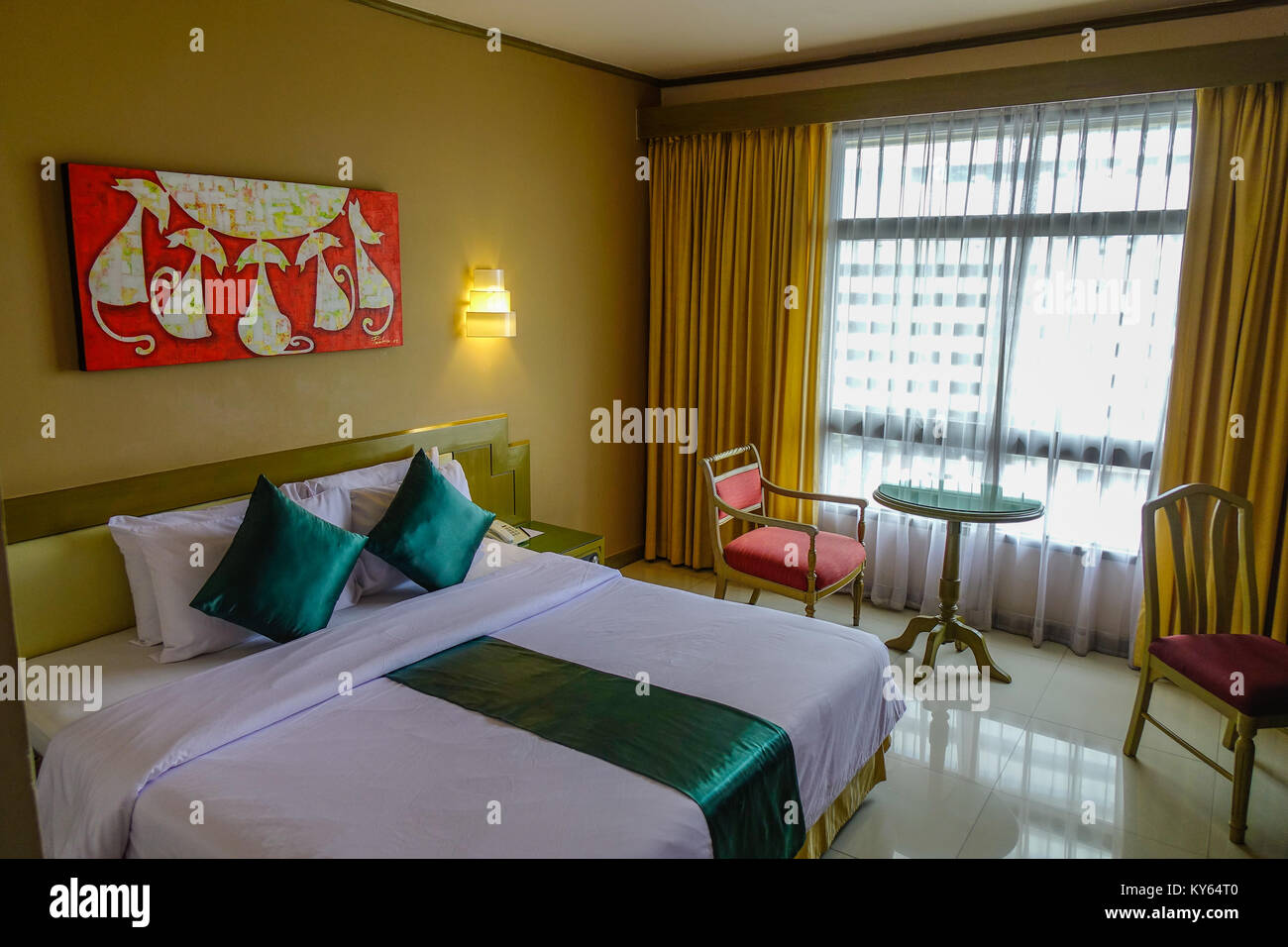 Bangkok, Thailand Jun 18, 2017. Double bed room of luxury modern hotel in Bangkok, Thailand