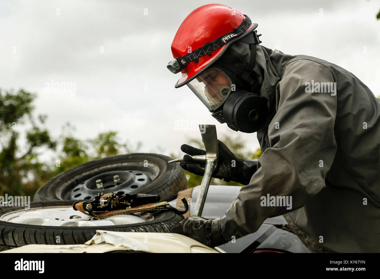 An U. S. Army Reserve soldier assigned to the 424th Engineer Company works in a Joint Training Exercise on the Miami-Dade Fire Rescue Urban Search and Rescue Training Site in Miami, Fla. Jan. 10, 2018. This JTE focused on building response capabilities and seamless transition between the local first responders and the follow-on support provided by the National Guard and Active duty soldiers. (U. S. Army Stock Photo