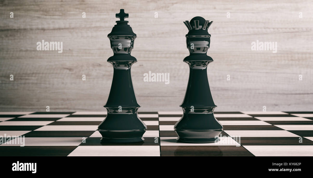 Chess King And Queen On A Black Background 3d Rendering Wallpaper