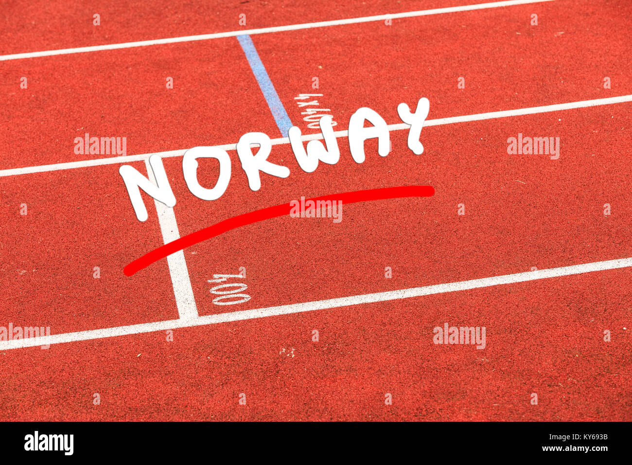 Empty red running track in stadium closeup Stock Photo - Alamy