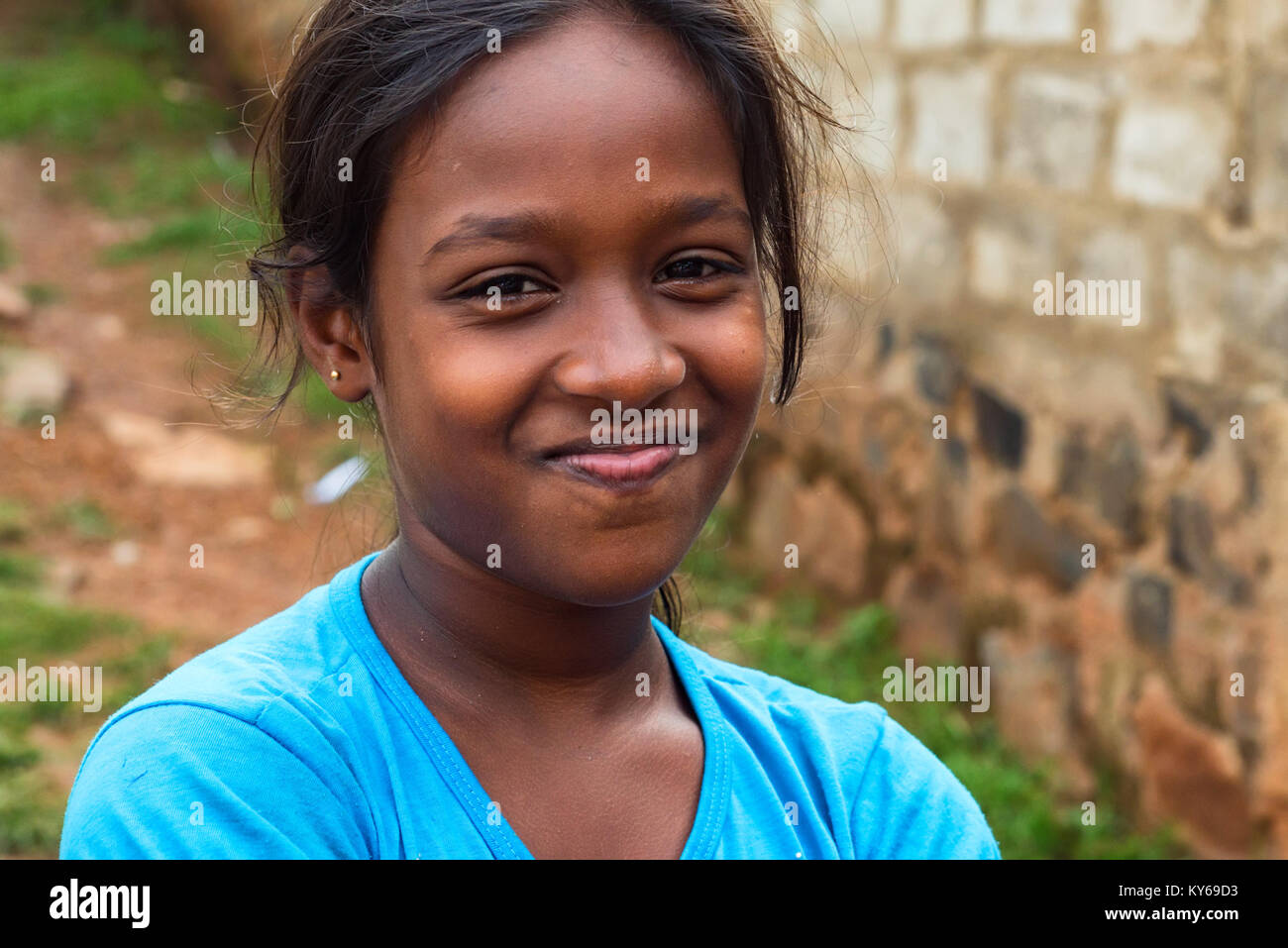 COLOMBO, SRI LANKA - CIRCA DECEMBER 2016: Portrait of smiling unidentified teenage girl Stock Photo