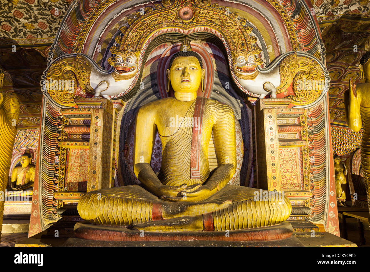 DAMBULLA, SRI LANKA - FEBRUARY 17, 2017: Buddha statues inside Dambulla Cave Temple. Cave Temple is a World Heritage Site near Dambulla city, Sri Lank Stock Photo