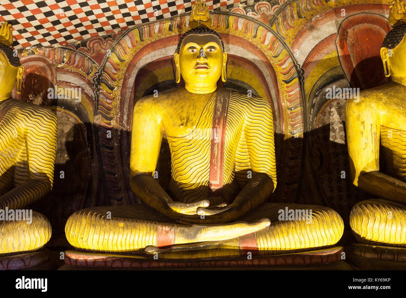 DAMBULLA, SRI LANKA - FEBRUARY 17, 2017: Buddha statues inside Dambulla Cave Temple. Cave Temple is a World Heritage Site near Dambulla city, Sri Lank Stock Photo