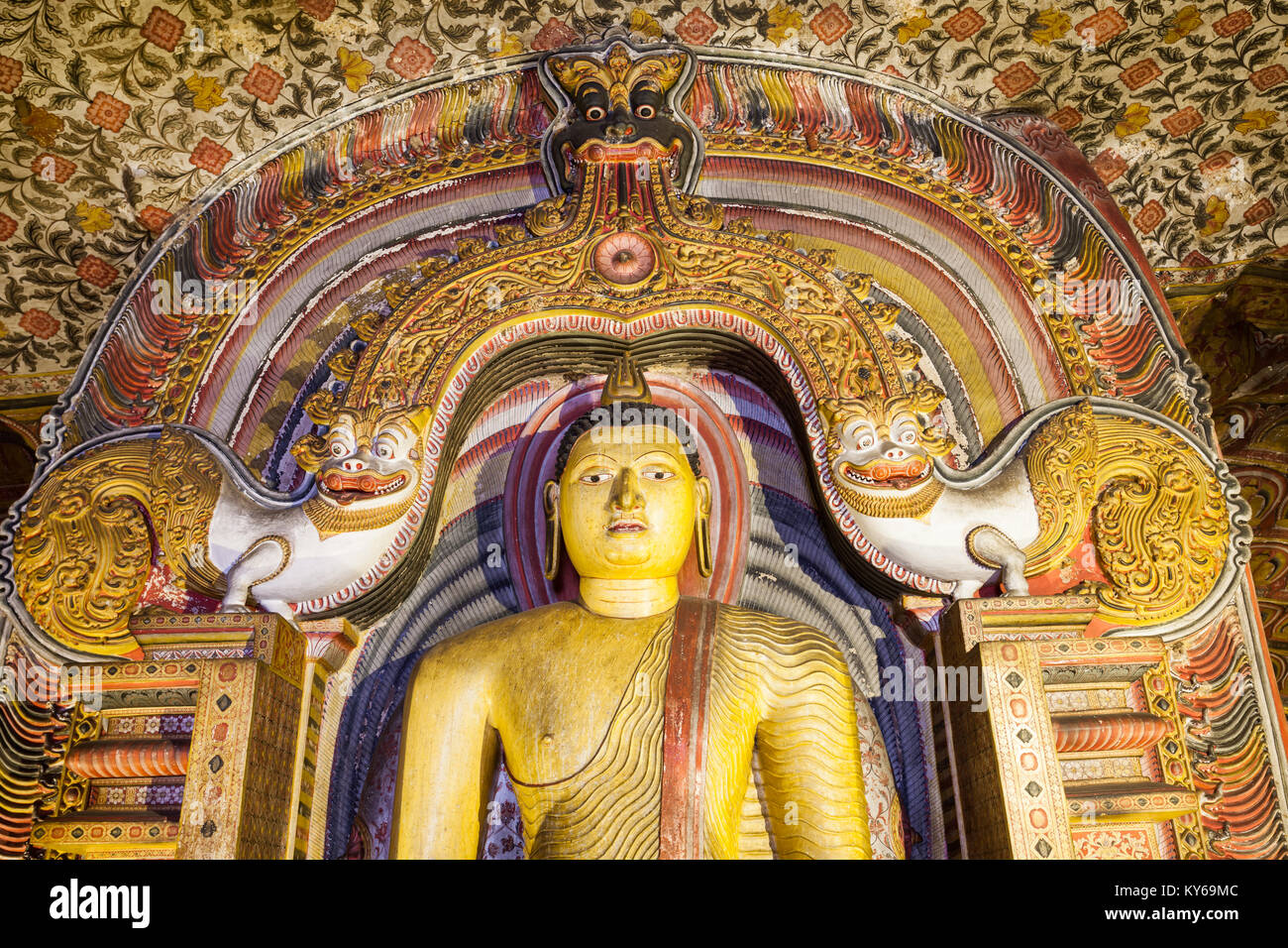 DAMBULLA, SRI LANKA - FEBRUARY 17, 2017: Buddha statues inside Dambulla Cave Temple. Cave Temple is a World Heritage Site near Dambulla city, Sri Lank Stock Photo