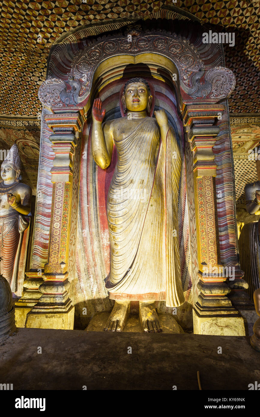 DAMBULLA, SRI LANKA - FEBRUARY 17, 2017: Buddha statues inside Dambulla Cave Temple. Cave Temple is a World Heritage Site near Dambulla city, Sri Lank Stock Photo