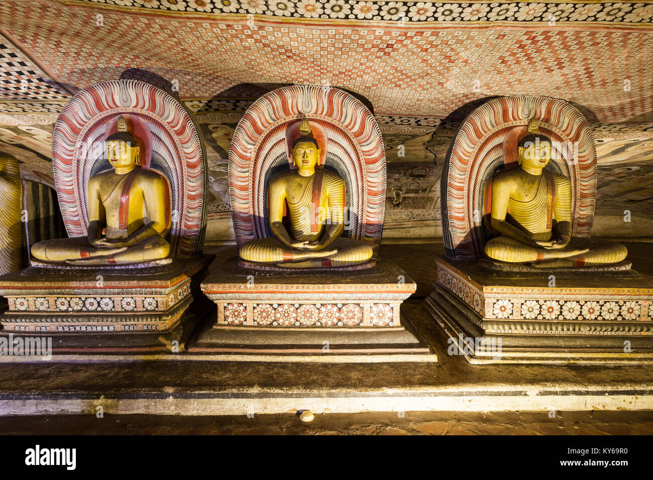 DAMBULLA, SRI LANKA - FEBRUARY 17, 2017: Buddha statues inside Dambulla Cave Temple. Cave Temple is a World Heritage Site near Dambulla city, Sri Lank Stock Photo