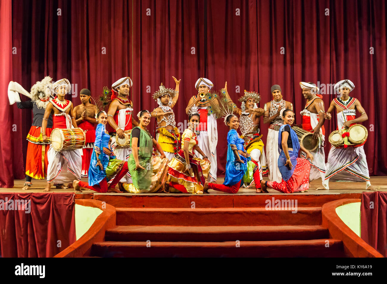 KANDY, SRI LANKA - FEBRUARY 19, 2017: Unidentified artists posing at the Cultural Kandyan Dance Show in Kandy, Sri Lanka Stock Photo