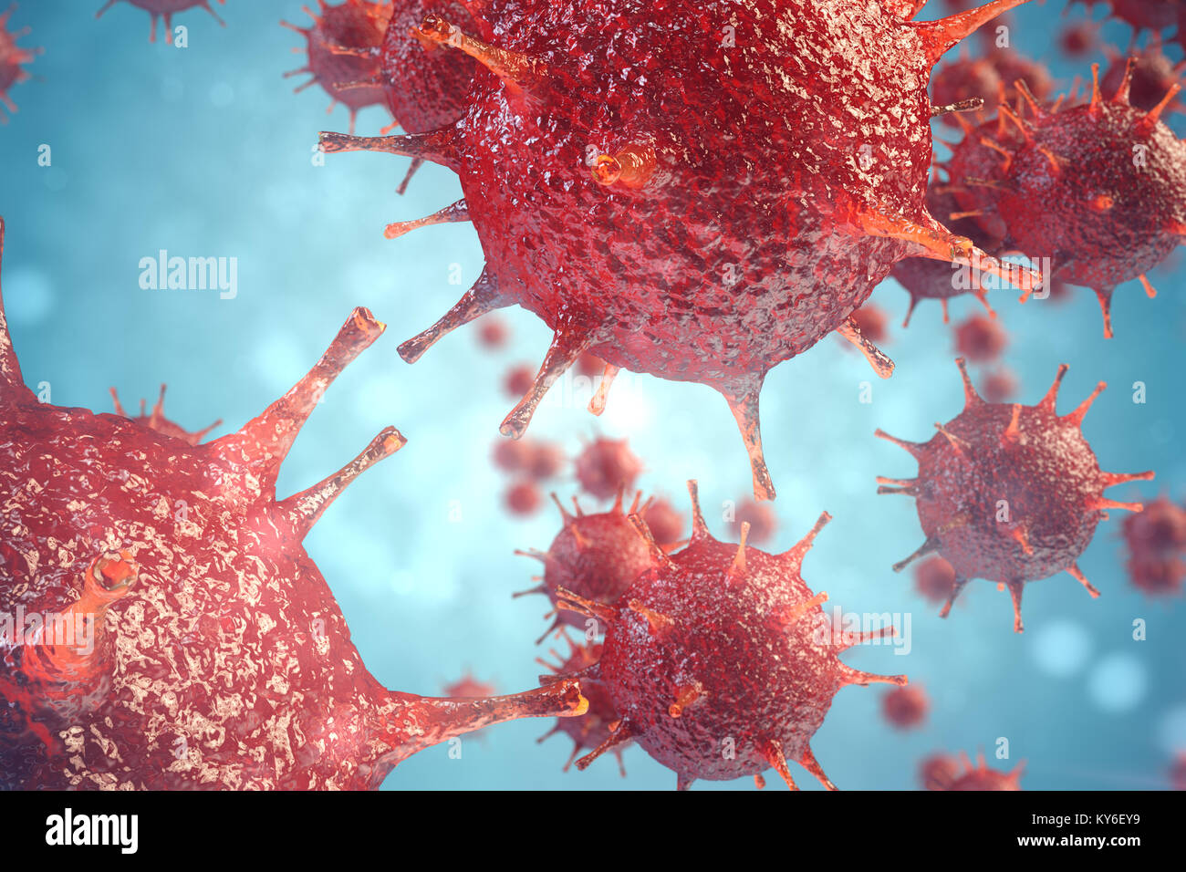 3d illustration pathogenic viruses causing infection in host organism, Viral disease outbreak, virus abstract background. Stock Photo
