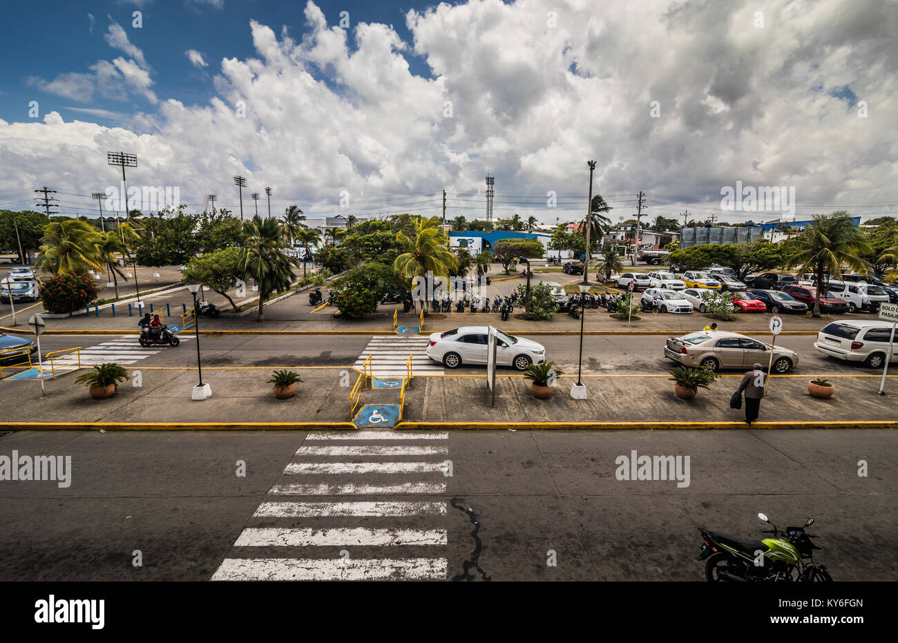 SAN ANDRES ISLAND, Colombia   Circa March 2017. Panorama at the San Andres Airport or the outdoor Entrance during hot day of Afternoon. Stock Photo