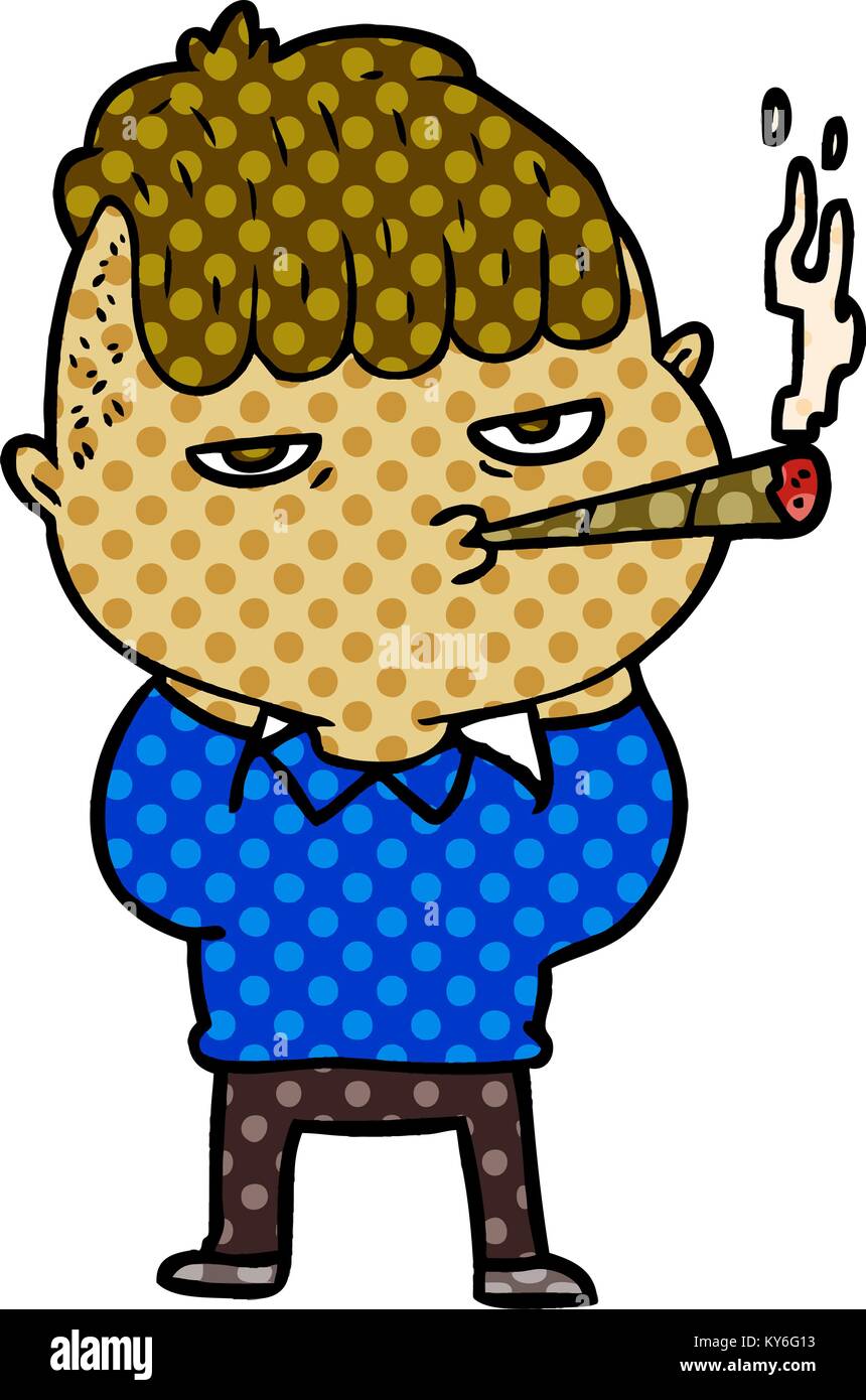 Man Smoking Cigarette Cartoon Illustration High Resolution Stock