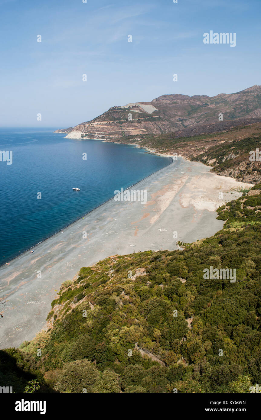Corsica Aerial View Of Plage De Nonza Long Black Beach At