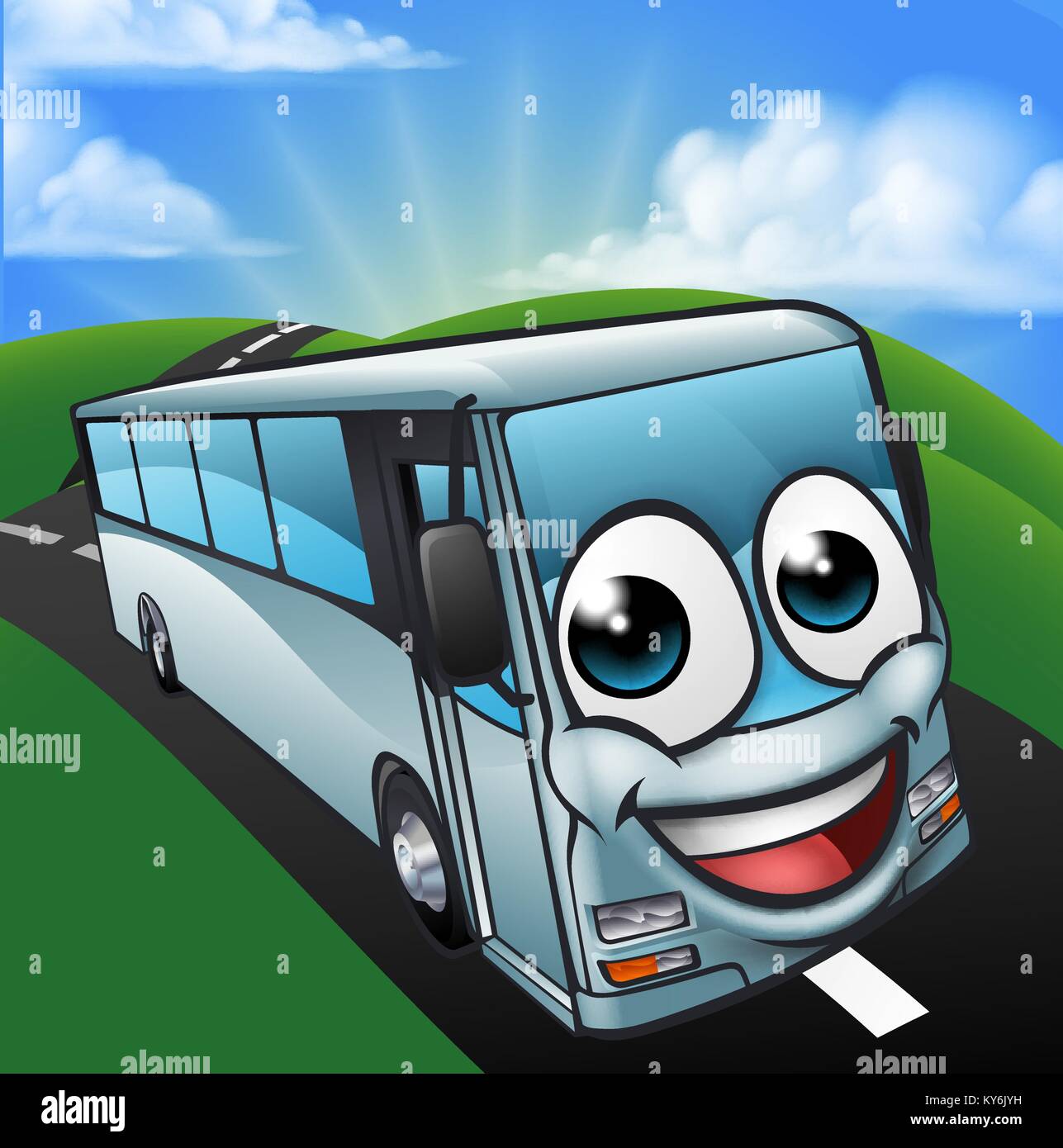 Coach Bus Cartoon Character Mascot Scene Stock Vector Image & Art - Alamy