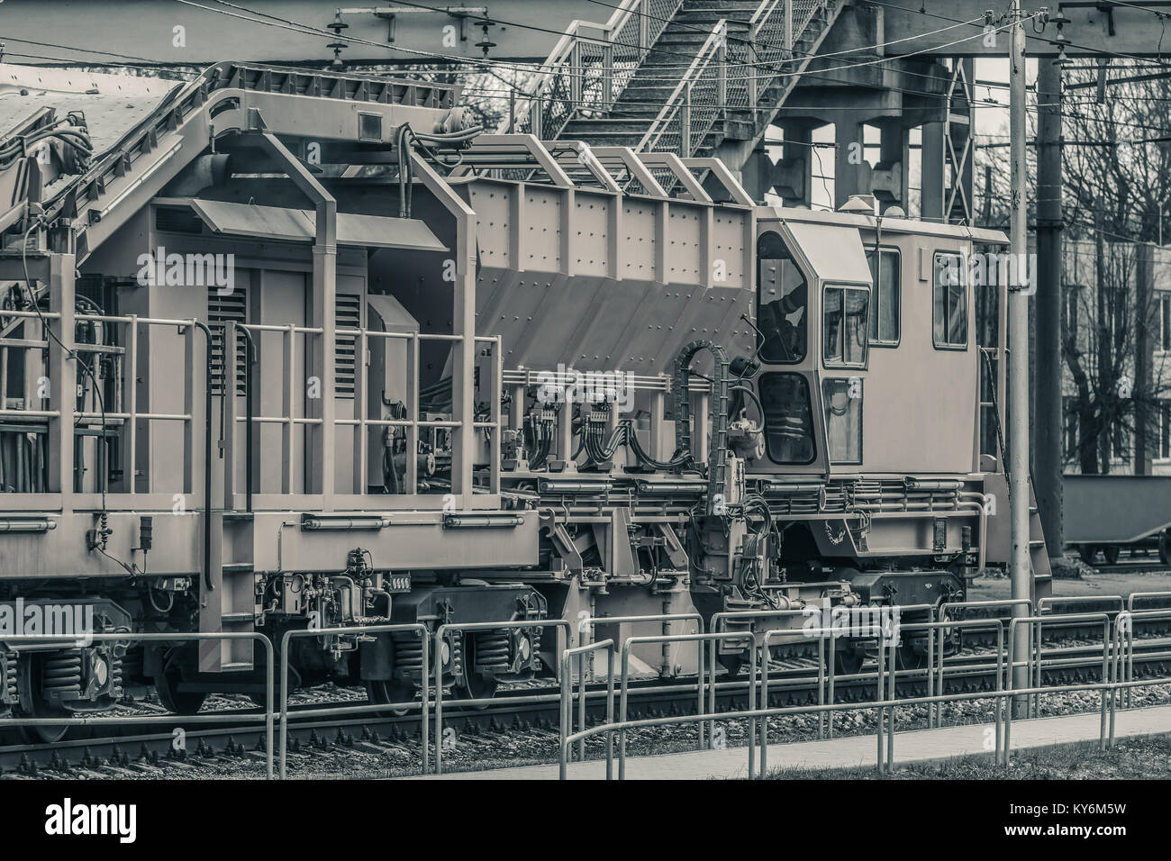 Ballast distributing and profiling track machine. Repair train Stock