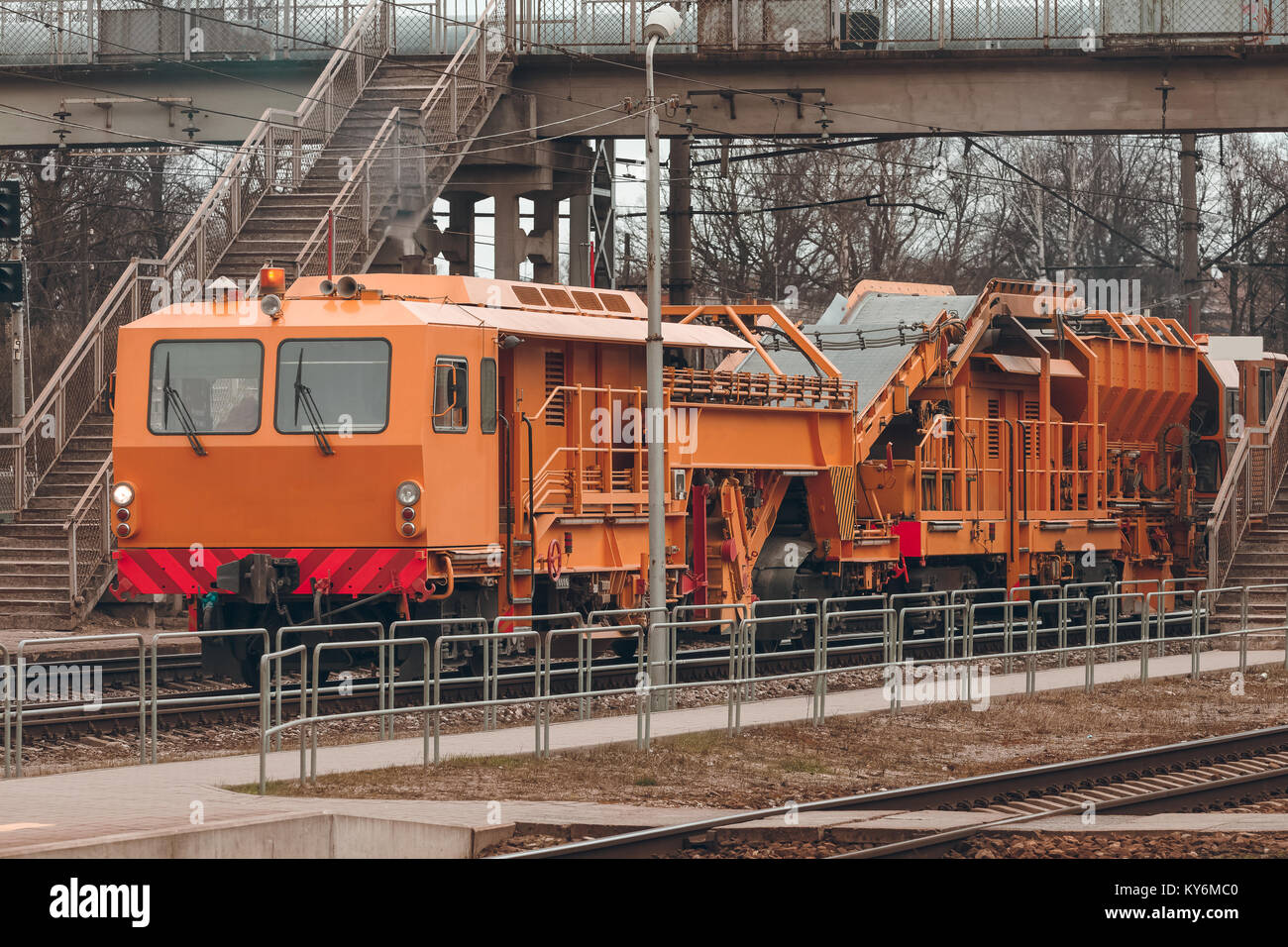 Ballast distributing and profiling track machine. Repair train Stock